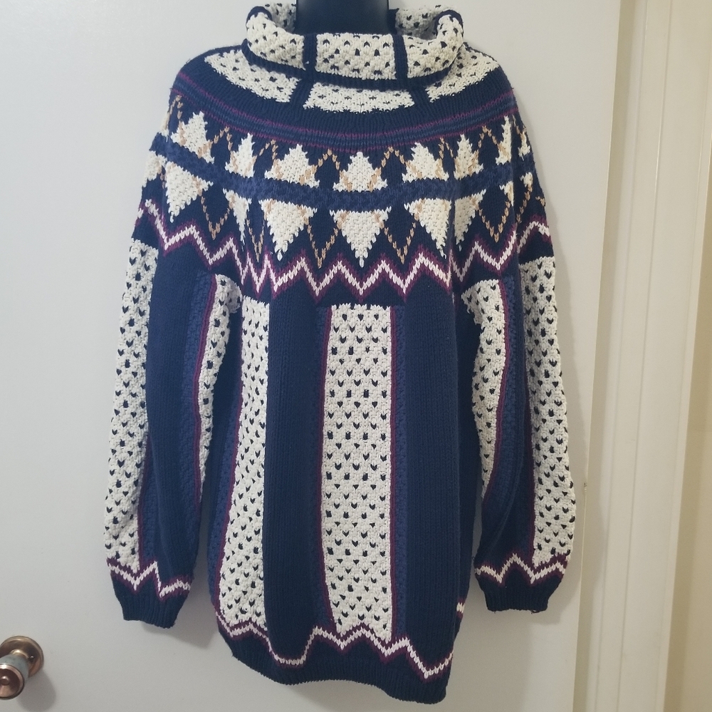 Leonard Sport Chunky Knit 100% Cotton Nordic Sweater | L |